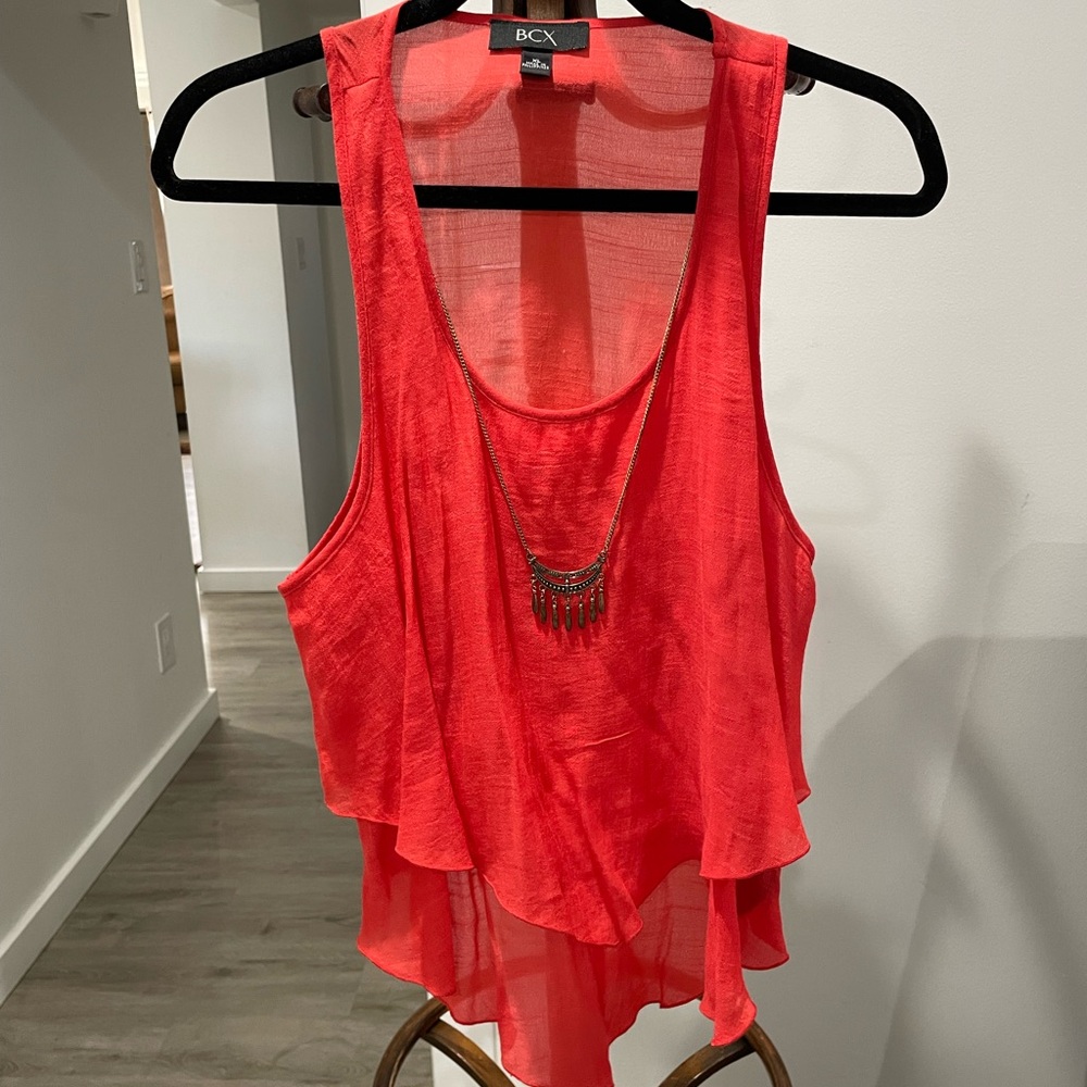 BCX Orange Asymmetrical Cut Out Tank Top